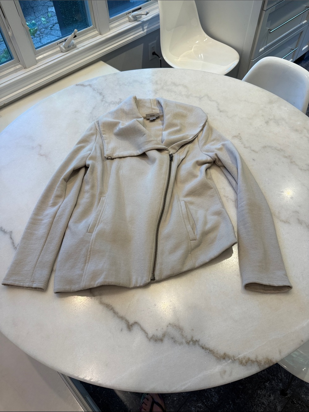 Helmut Lang light grey Asymmetrical shawl collar Zip Jacket